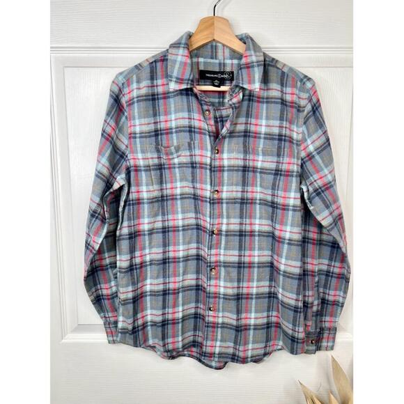 Treasure Bond Blue Plaid Button Up Flannel Shirt Two Pockets Girls XL 14/16 - Picture 10 of 11
